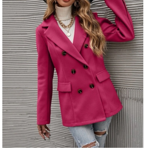 Classic Red Double Breast Button Up Jacket Coat - Picture 11 of 16